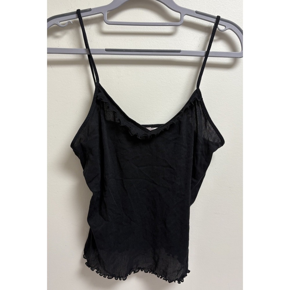 Vintage Victoria's Secret Black Sheer Camisole Small Y2K Ruffle Trim